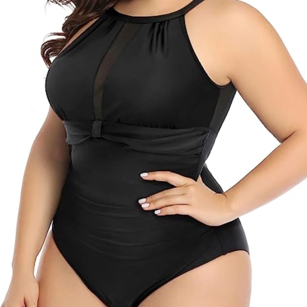 One Piece Swimsuit Tummy Control High Neck Bathing Suit Ruched Swimwear